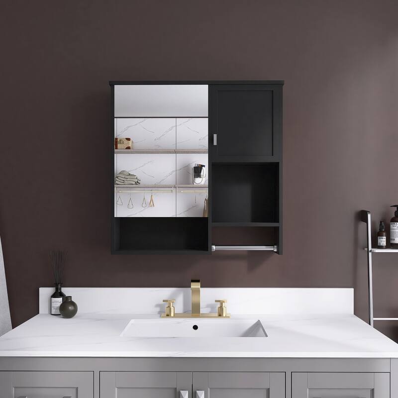 29'' x 28" Rectangular MDF Medicine Cabinet with Mirror - Black