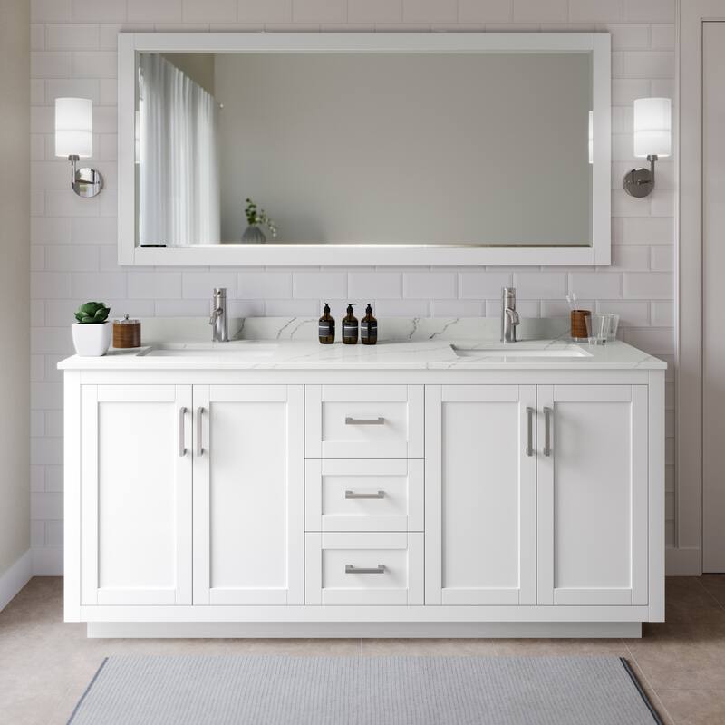 Wyndham Collection WCF292972D-QTZ-UNSMXX Miranda 72" Free Standing - White / Giotto Quartz Top / Brushed Nickel