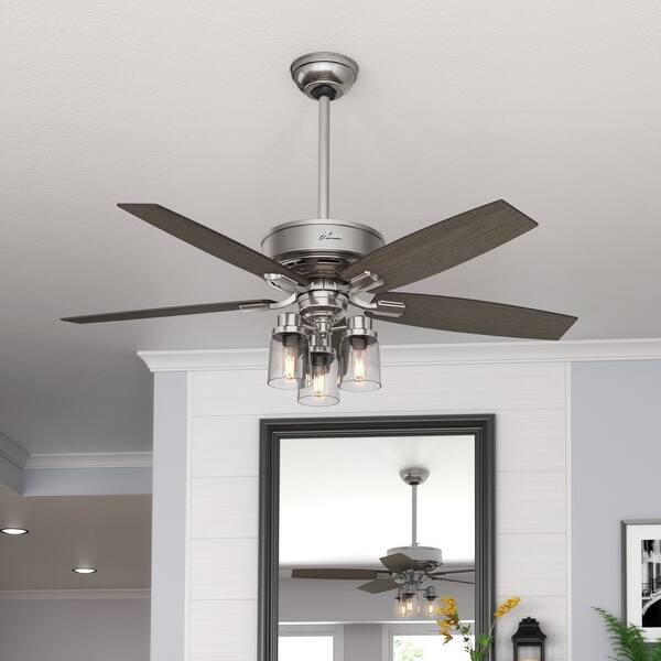 slide 2 of 14, Hunter 52" Bennett Ceiling Fan with 3-Light Light Kit and Handheld Remote Brushed Nickel