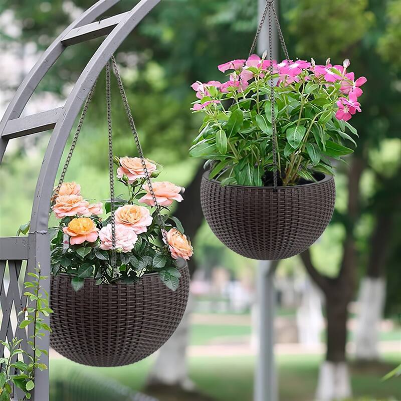 13.4 inch Self-Watering Hanging Rattan-Inspired Planter Large Capacity, Root-Rot Resistant Water Storage
