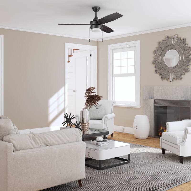48" Honeywell Berryhill Ceiling Fan with Color Changing LED Light, Pull Chain, Dual Mounting Options, 3 Dual Finish Blades