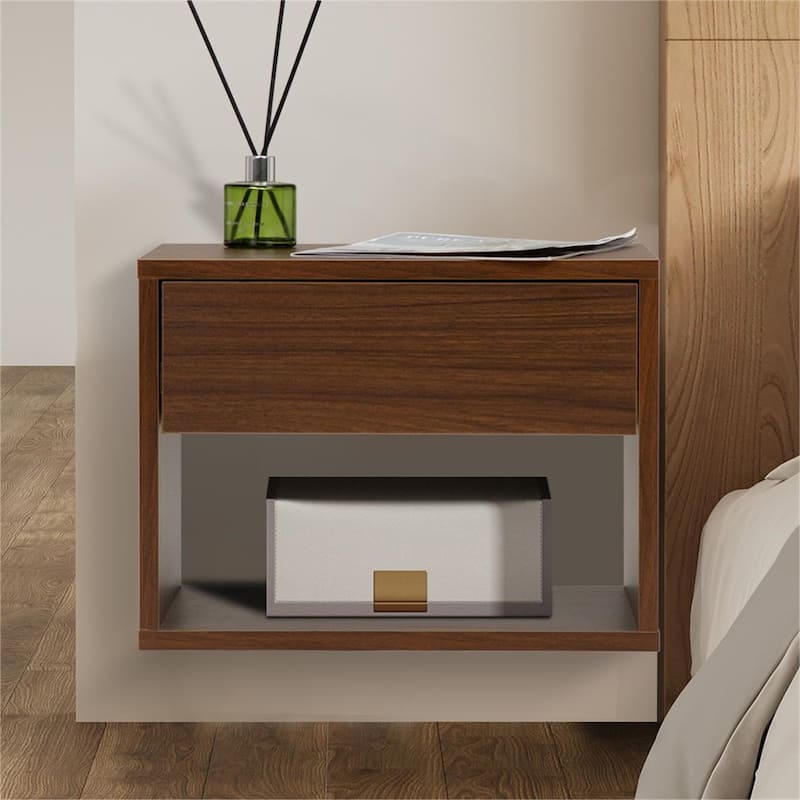 Modern Wall-hung Nightstand with Drawer and Shelf (Set of 2 )
