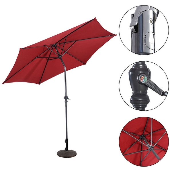 Costway 10FT Patio Umbrella 6 Ribs Market Steel Tilt W/ Crank Outdoor Garden Burgundy - Red