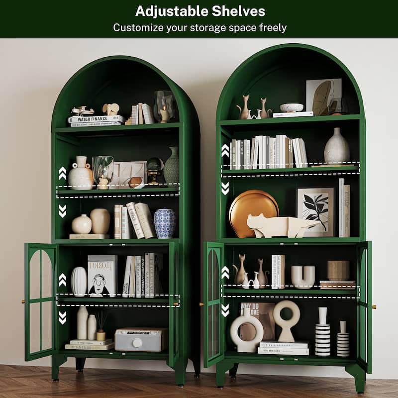73.6-Inch Arched Metal Storage Display Cabinet with Adjustable Shelves