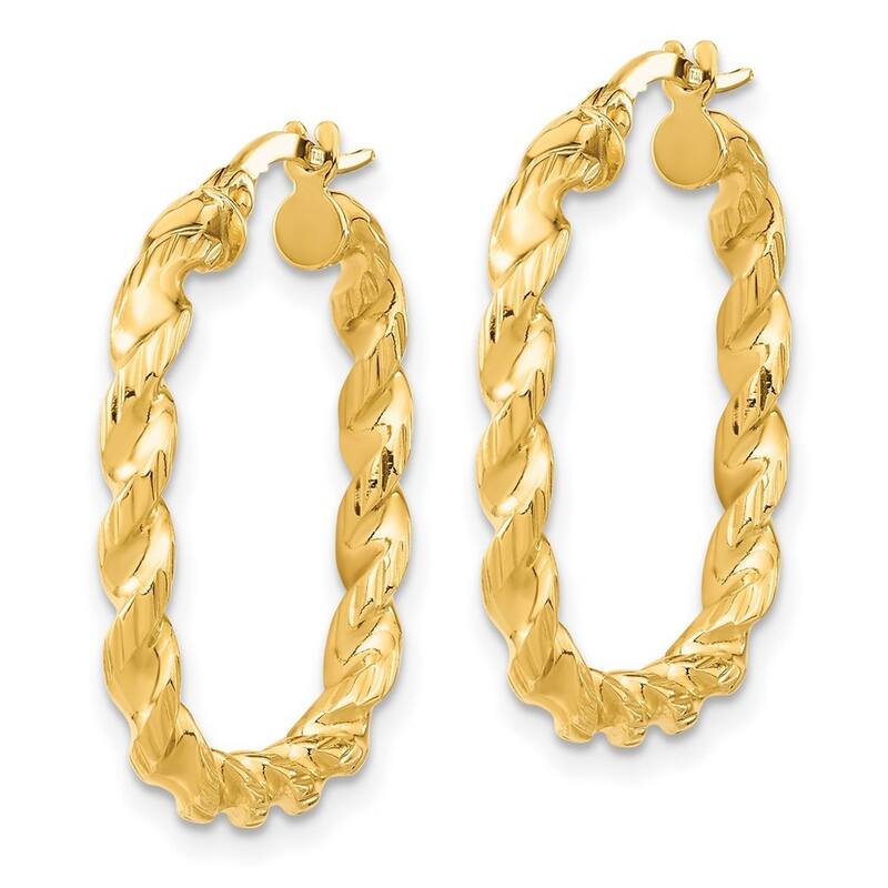 Curata 14k Yellow Gold Polished Square Twisted Hoop Earrings - 26x25mm