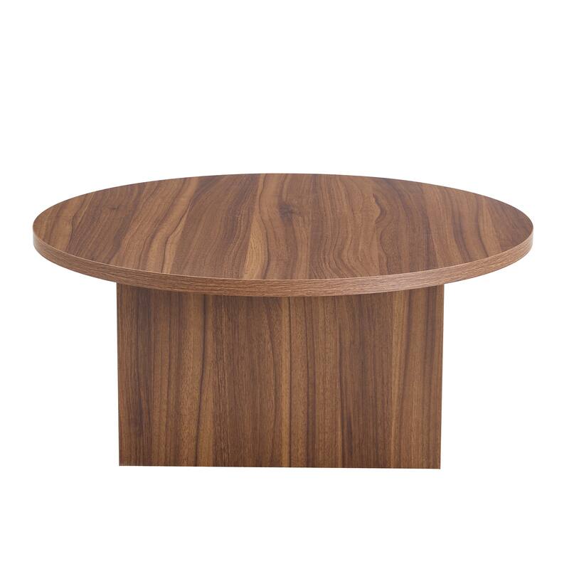 T-shaped Base Round Coffee Table with Faux Wood Grain
