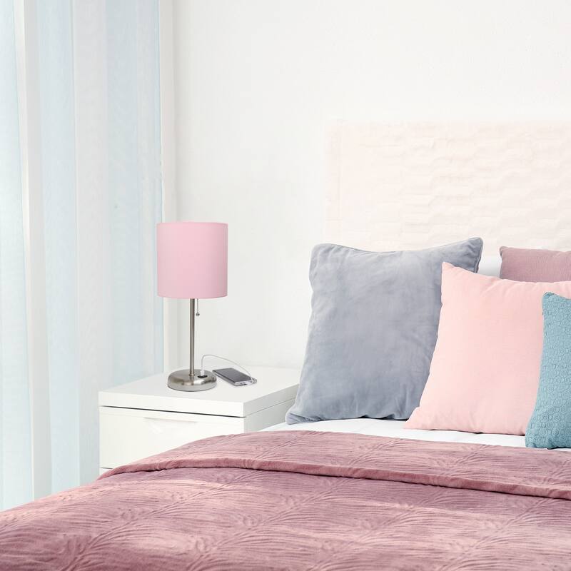 Creekwood Oslo 19.5" Bedside Usb Port Feature Metal Table Desk Lamp - Brushed Steel/Aqua Shade - 9x9x15