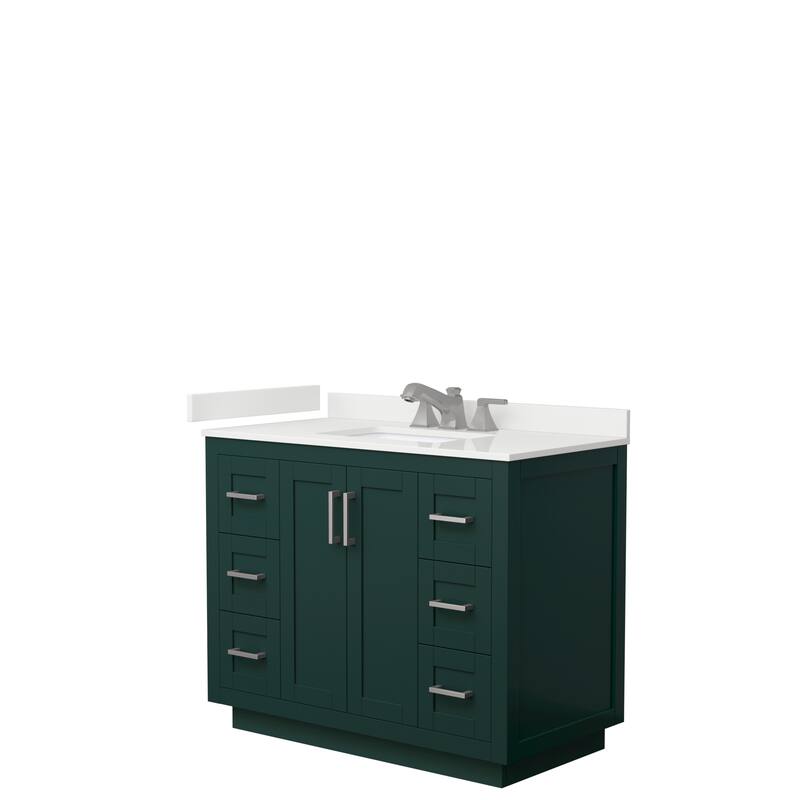 Miranda 42-inch Single Vanity, Quartz Top - Green, Nickel Trim, White Quartz Top