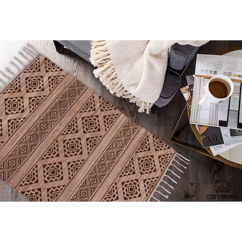 Authentic Hand-Woven Indian Cotton Rug 24''x36'' - Washable, Reversible, and Timelessly Stylish - 2'x3'