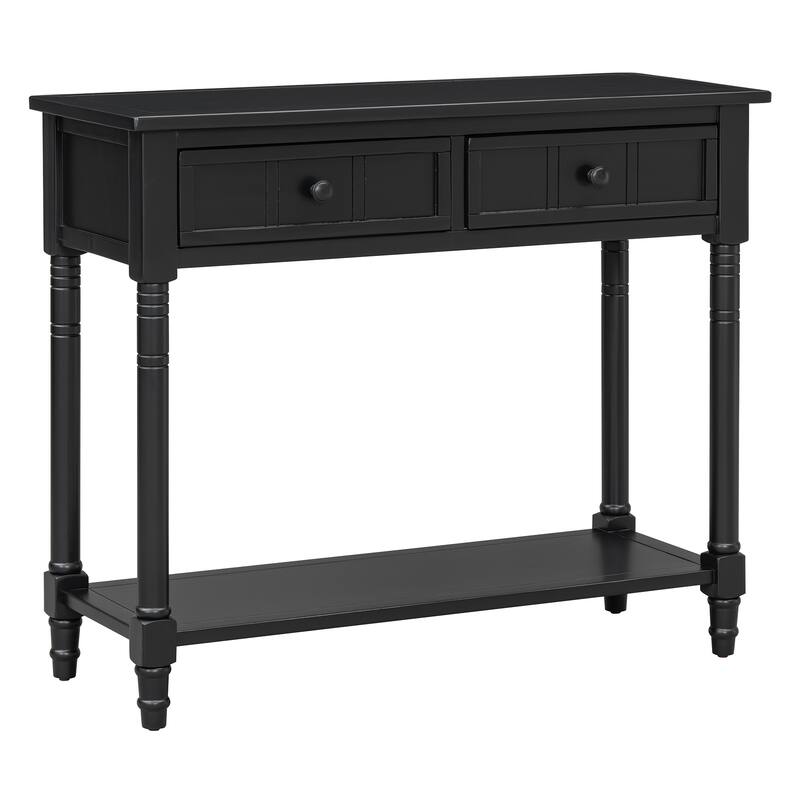 Solid Wood Console Table Sofa Table with 2 Drawers and Bottom Storage Shelf for Entryway Hallway