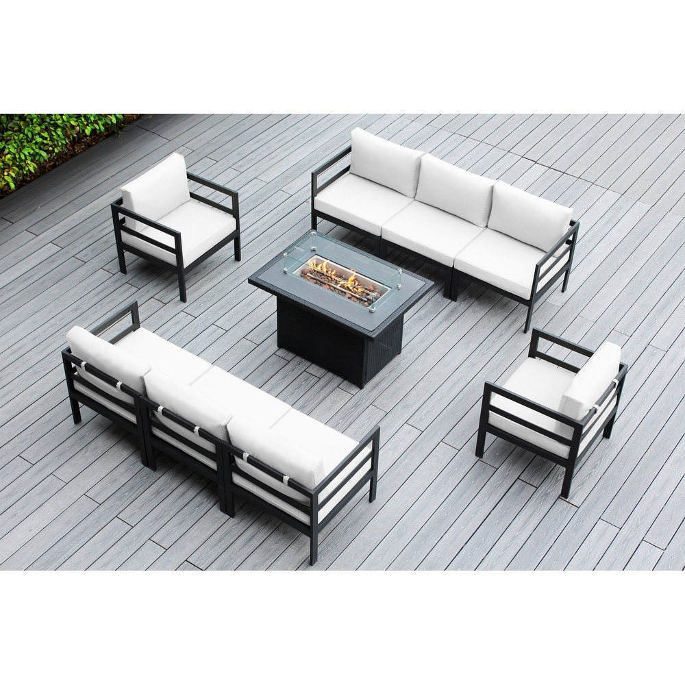 Ohana Outdoor 9-pc. Cushioned Aluminum Sectional with 42" Fire Table