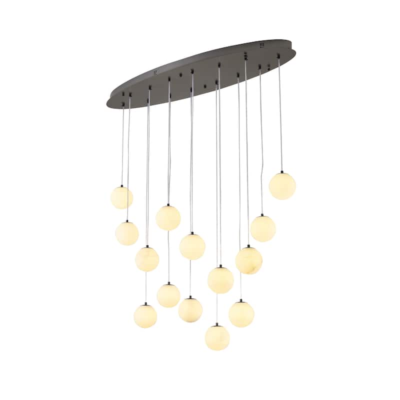 14-Light Black Stainelss Steel Chandelier With Alabaster Pendants