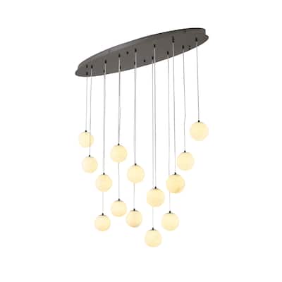 14-Light Black Stainelss Steel Chandelier With Alabaster Pendants