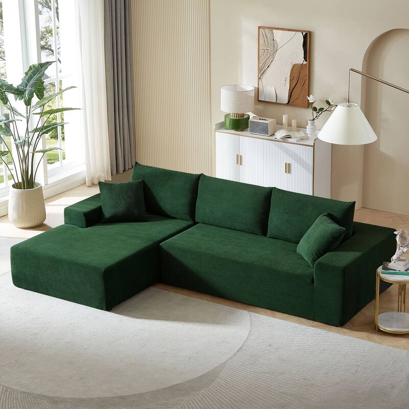 Green 108.5'' Modular L-Shaped 3 Seater Sectional Sofa with 2 Pillow, Reversible Chaise, 2-Piece Upholstered Sleeper Couch