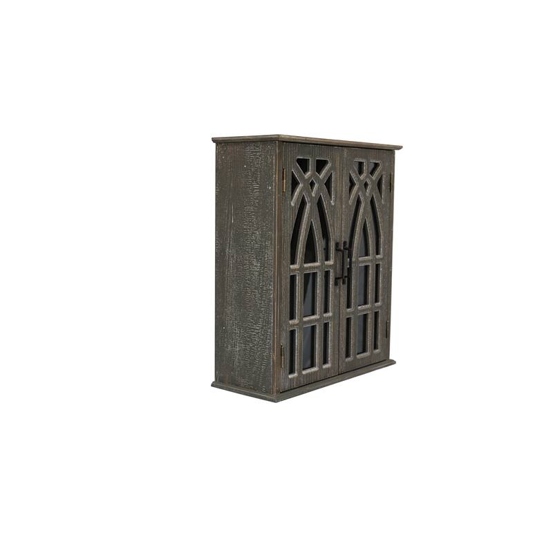 Vintage Wall-Mounted Cabinet with Decorative Cutout Doors, Rustic Wooden Hanging Storage Cabinet for Bathroom, Living Room