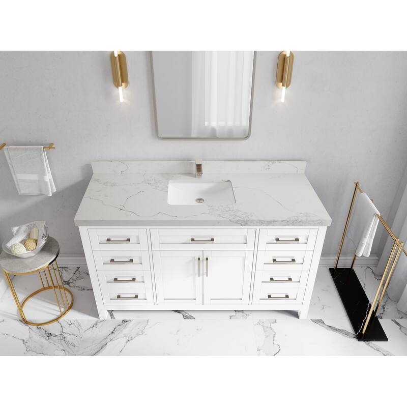Willow Collections 60 in. W x 22 in. D Cambridge Single Sink Bathroom Vanity with Countertop - 2" Calacatta Nuvo - White