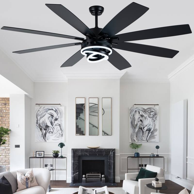 Cusp Barn 52"/72" Modern Large Dimmable LED Ceiling Fan with Lights and Remote, Reversible 8-Blade DC Motor DIY Shape Chandelier