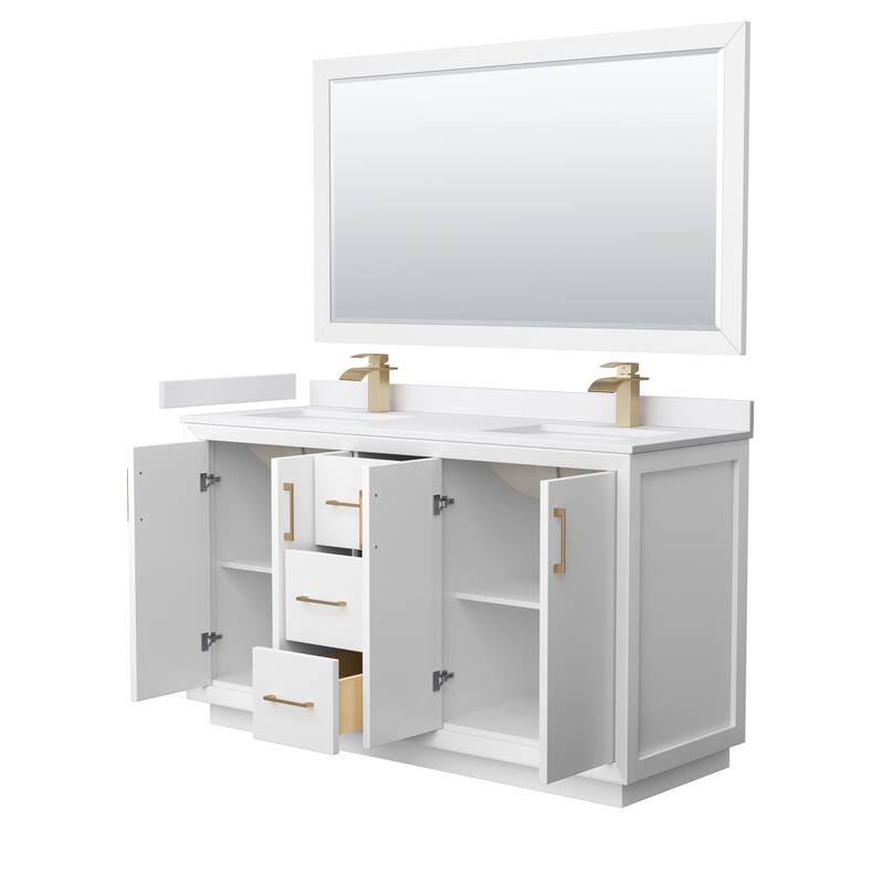 Strada 60-Inch Double Vanity Set, Cultured Marble Top, 58-Inch Mirror