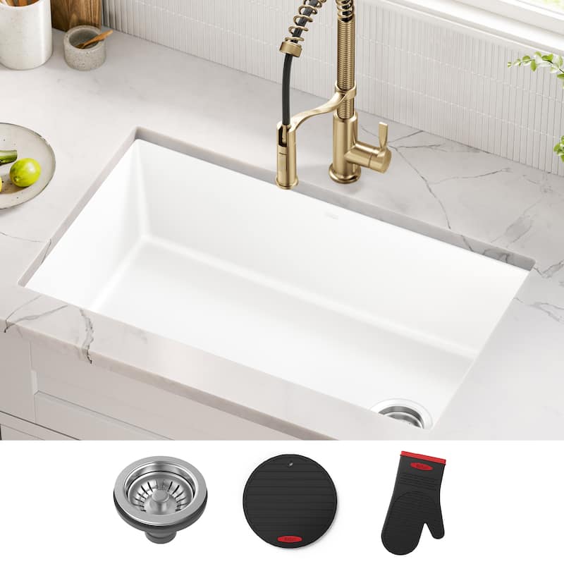 KRAUS Forteza Granite 32 inch 1-Bowl Undermount Kitchen Sink - White