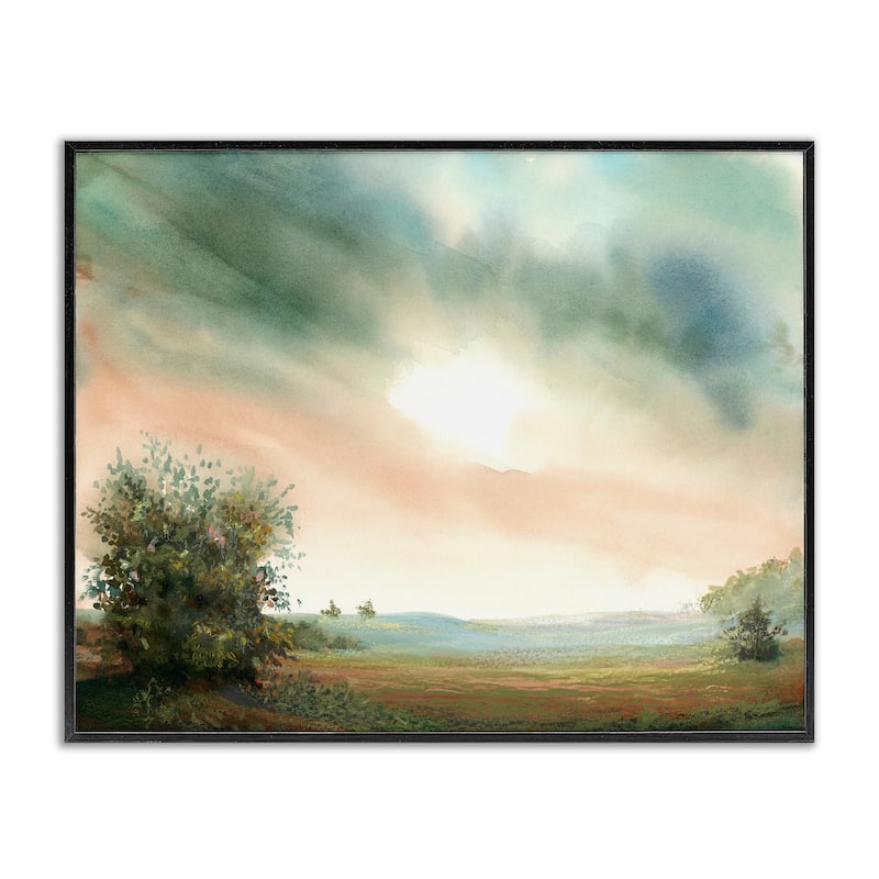 Stupell Sunrise over Pastoral Field Framed Giclee Art Design By Ashley Davis - 30 x 24 - Black