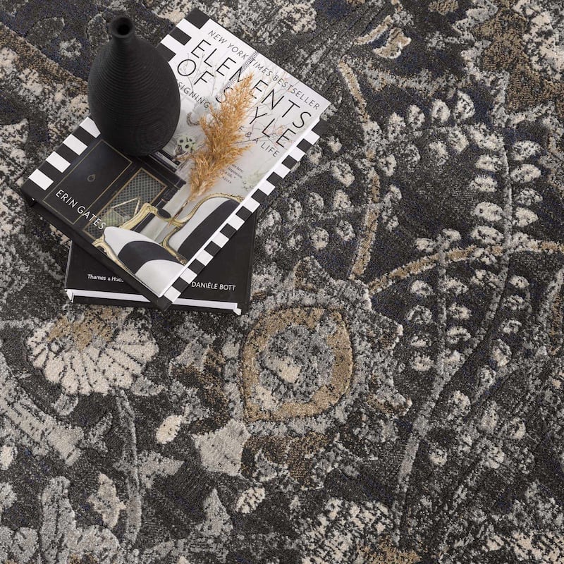 Hauteloom Erbacon Living Room, Bedroom Area Rug - Beige, Black, Charcoal - 2' x 2'11"