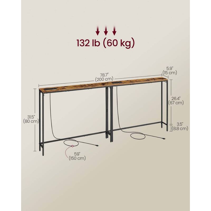 Set of 2 Narrow Sofa Console Table with USB Ports and Outlets for Hallway or Entryway - 5.9"W x 39.4"L x 31.5"H