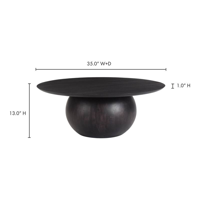 NADAAL STUDIOS Pia Coffee Table, Round, Solid Acacia Wood, Handcrafted, Natural Wood Grain & Knots, Small, Black