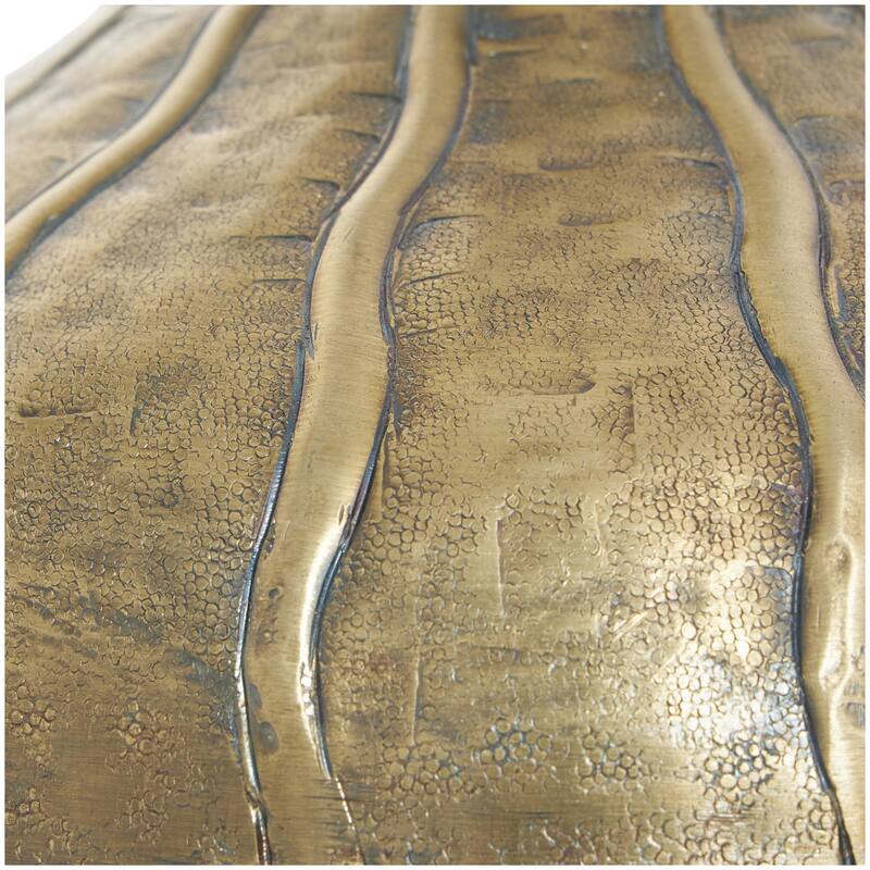 Metal Wide Snakeskin Inspired Decorative Vase with Dimensional Wavy Accents - Brass - Roche River Decor