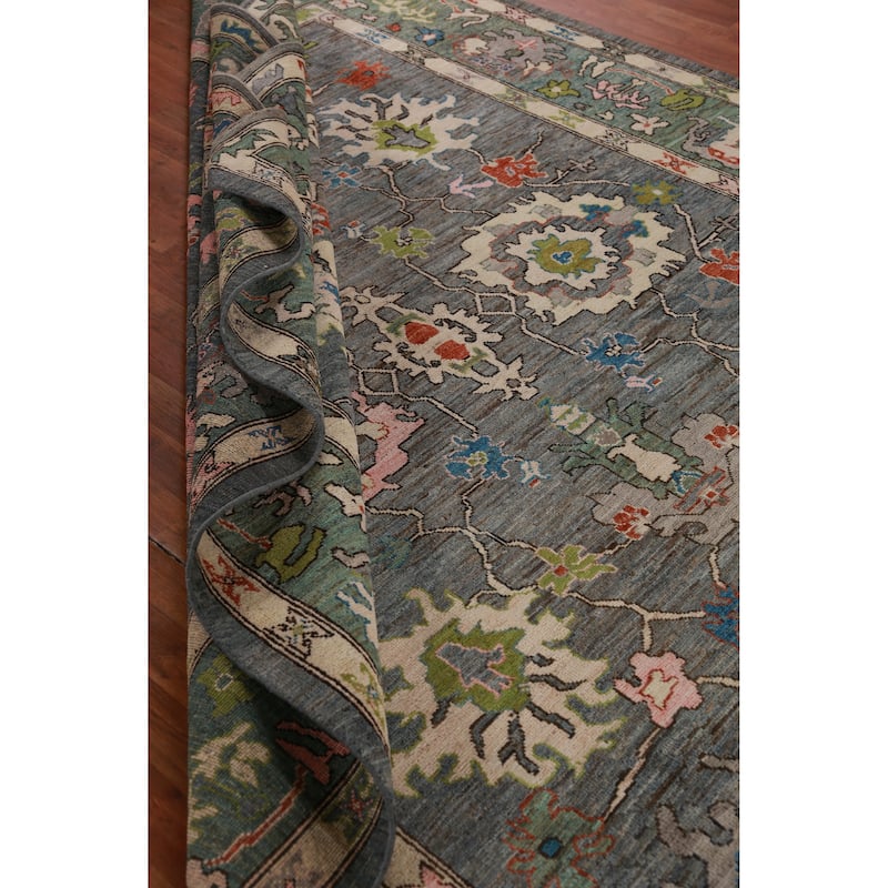 Hand Knotted Oriental 100% Wool Carpet Transitional All-Over Greys & Charcoal Oushak Area Rug - 10' 4'' X 8' 0''