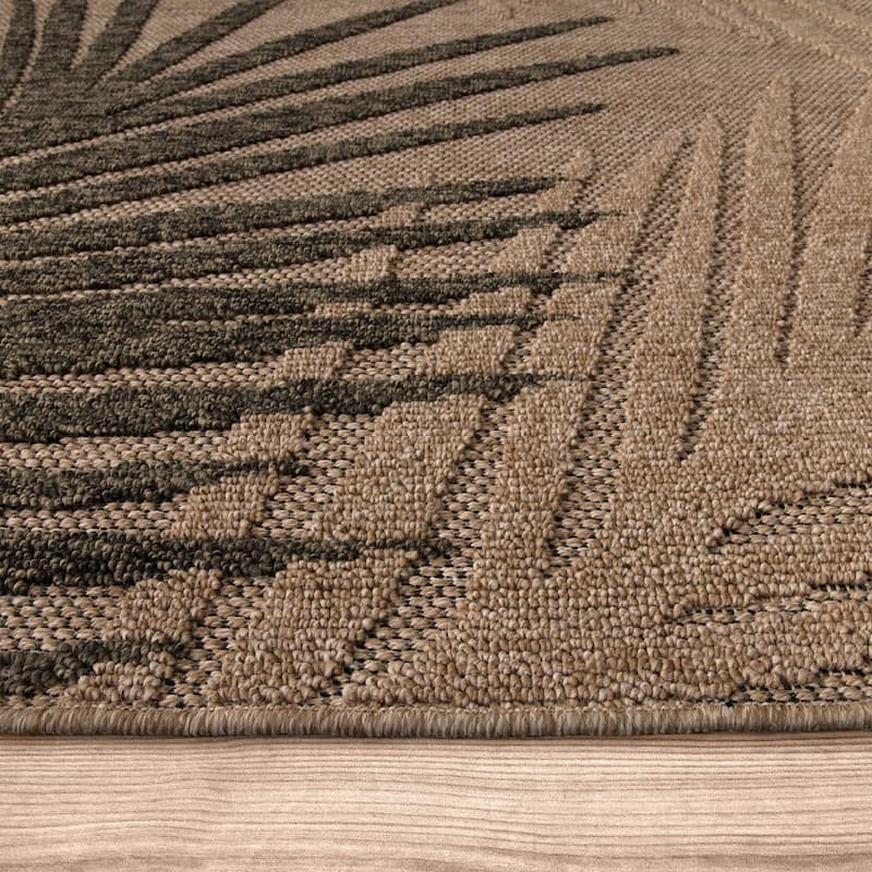 Indoor and Outdoor Rug in Natural Look with Modern Leaves Motif