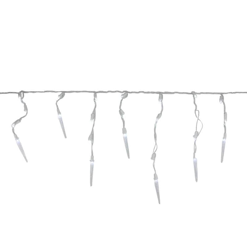 60 White LED Icicle Mini Christmas Lights - 5.75 ft White Wire - 5.75'