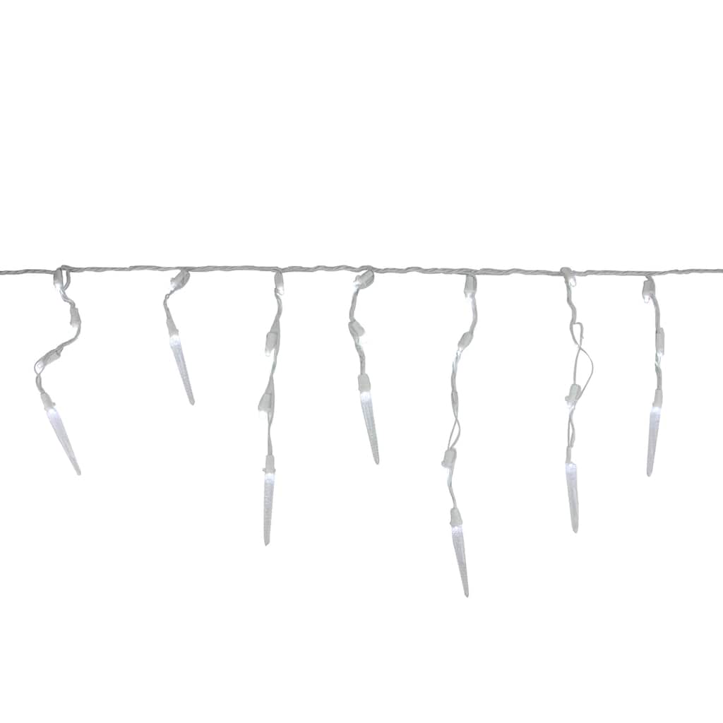 60 White LED Icicle Mini Christmas Lights - 5.75 ft White Wire - 5.75'