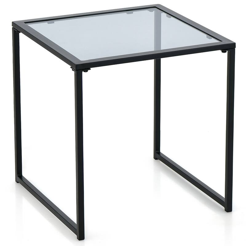 Costway Patio Side Table Outdoor 17'' Tempered Glass End Coffee Table - See Details