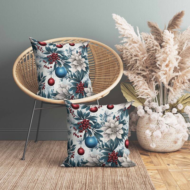 Festive Flurries Faux Suede Reversible Throw Pillow Blue and Red