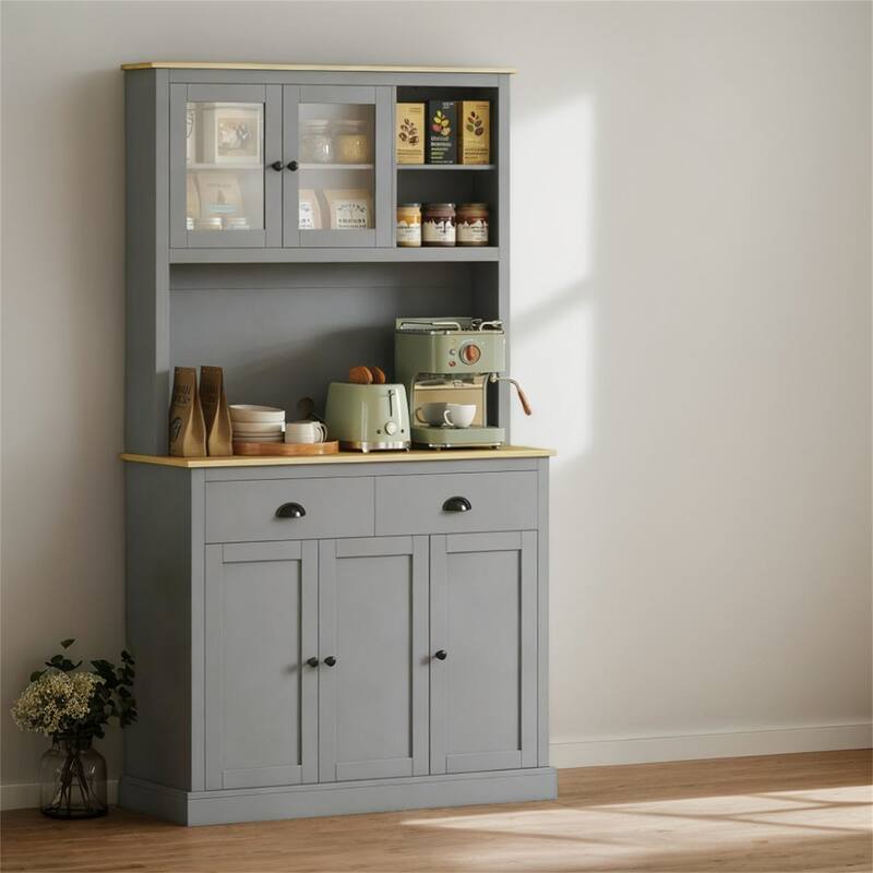 71" Tall Freestanding Kitchen Pantry Cabinet - Grey
