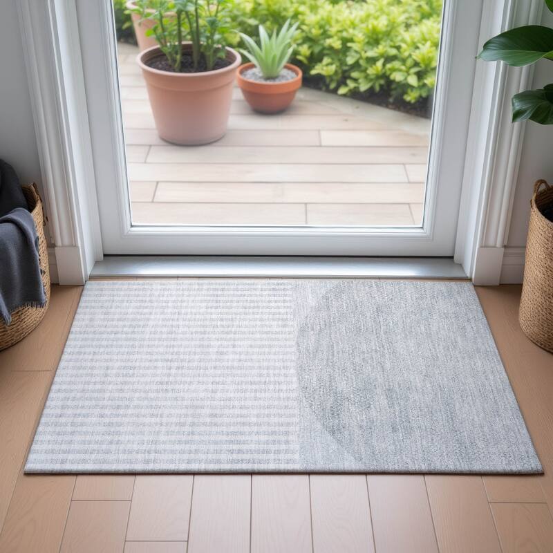 Machine Washable Indoor/Outdoor Contemporary Mod Chantille Rug