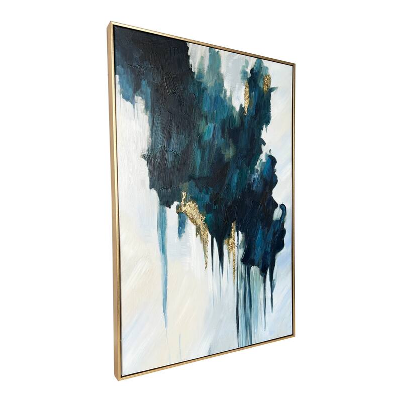 "Turquoise Glimmer" Abstract Hand Painted Floating Framed Wall Art Print, 24x36 Inches by Gallery 57