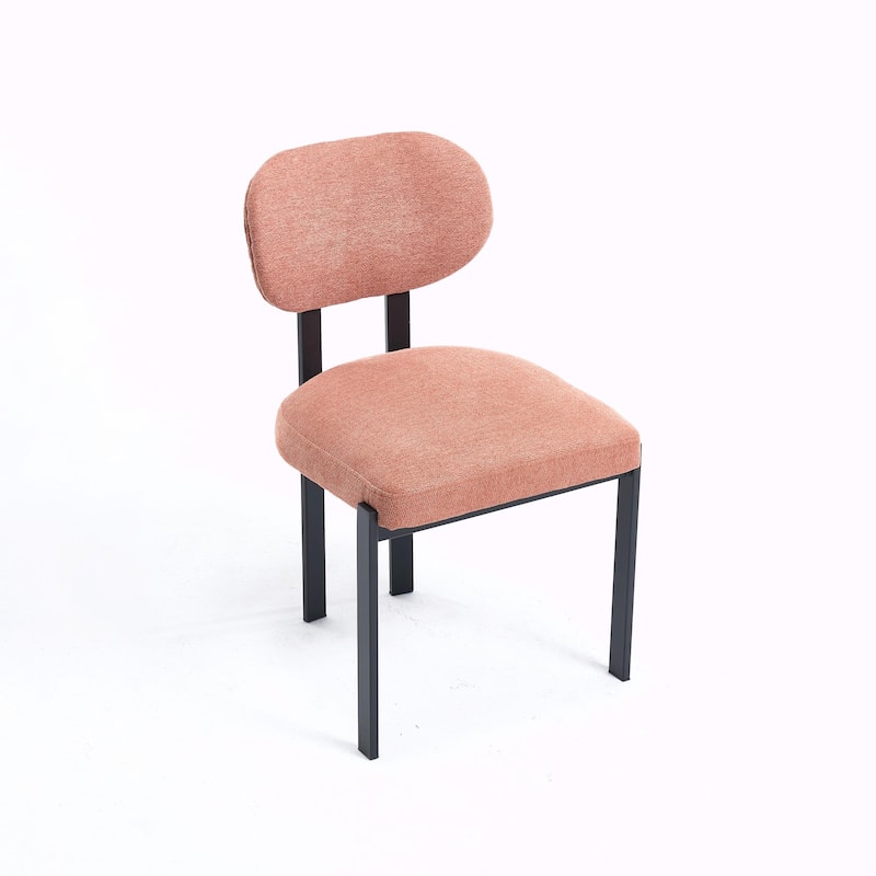 Mid-Century Upholstered Boucle Kitchen Dining Chairs with Black Metal Legs，Set of 2