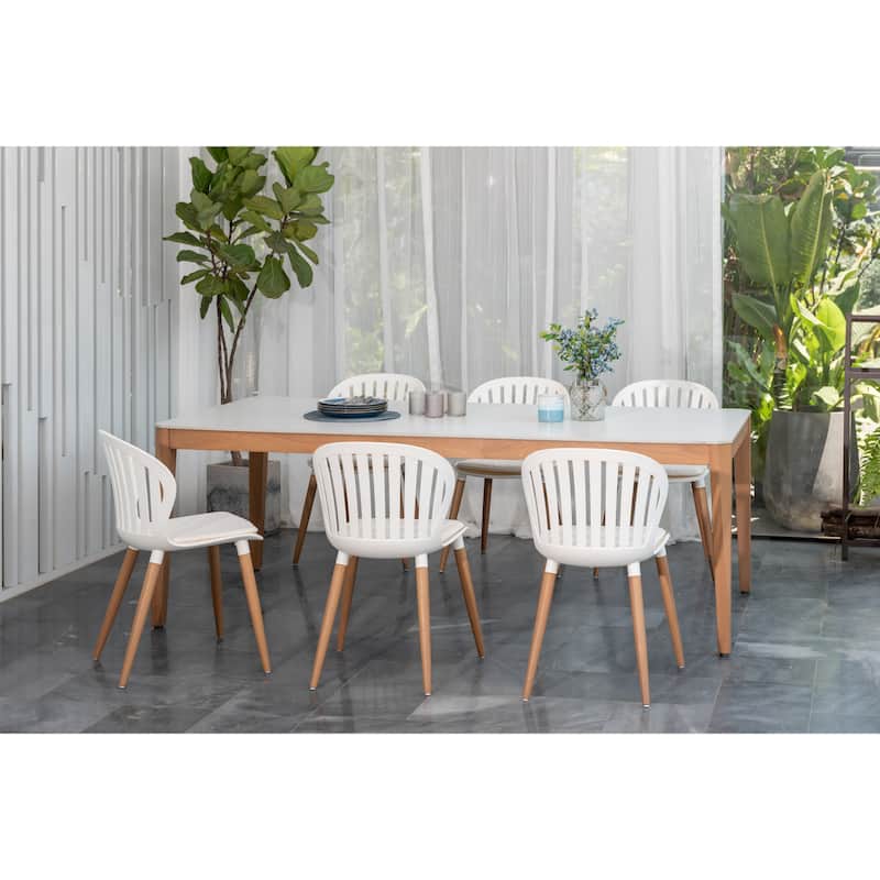 Midtown Concept FSC Certified Wood 7pc Indoor Carolen Dining Set - White Big Table - White Wood Sidechairs