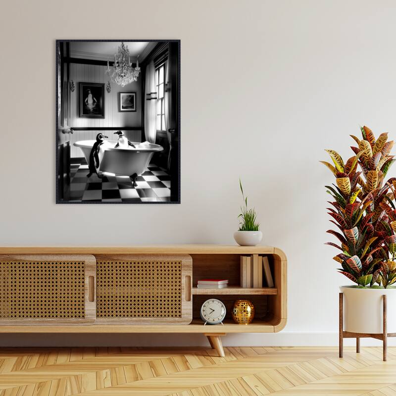 Penguin Romance by Niky Rahner Framed Canvas Wall Art