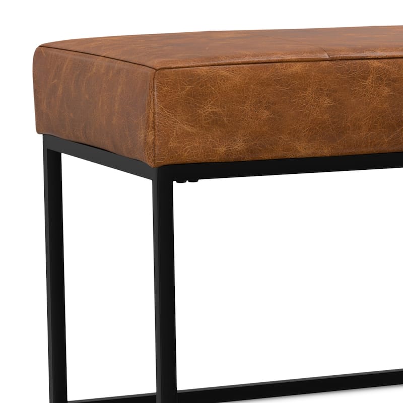 WYNDENHALL Gwendolyn 56 inch Wide Modern Rectangle Ottoman Bench in Tan Genuine Leather