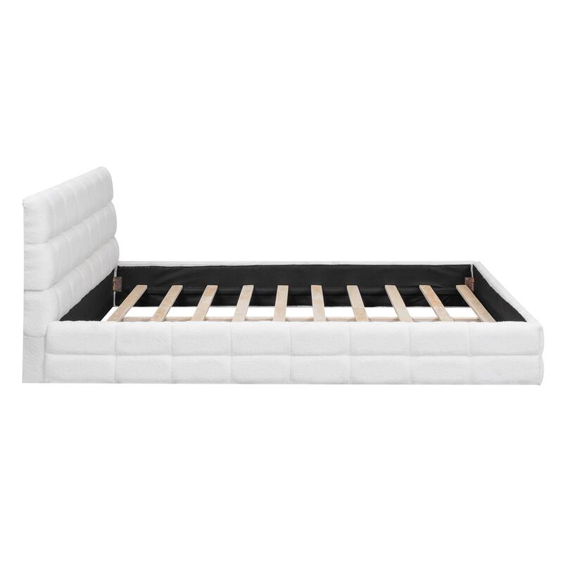 Queen Size Upholstered Platform Bed with Headboard, White