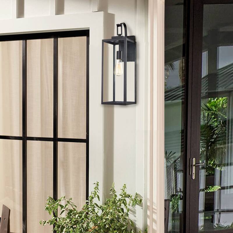 1-Light 22.48in Matte Black Outdoor Wall Lantern with Clear Glass Shade