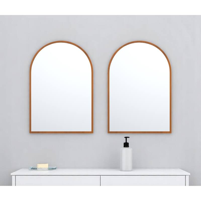 HomeRoots Set of Two Walnut Arch Wood Framed Bathroom Vanity Mirrors - 31.00 in. x 35.00 in. x 0.79 in. - 31.00 in. x 35.00 in.  x 0.79 in.
