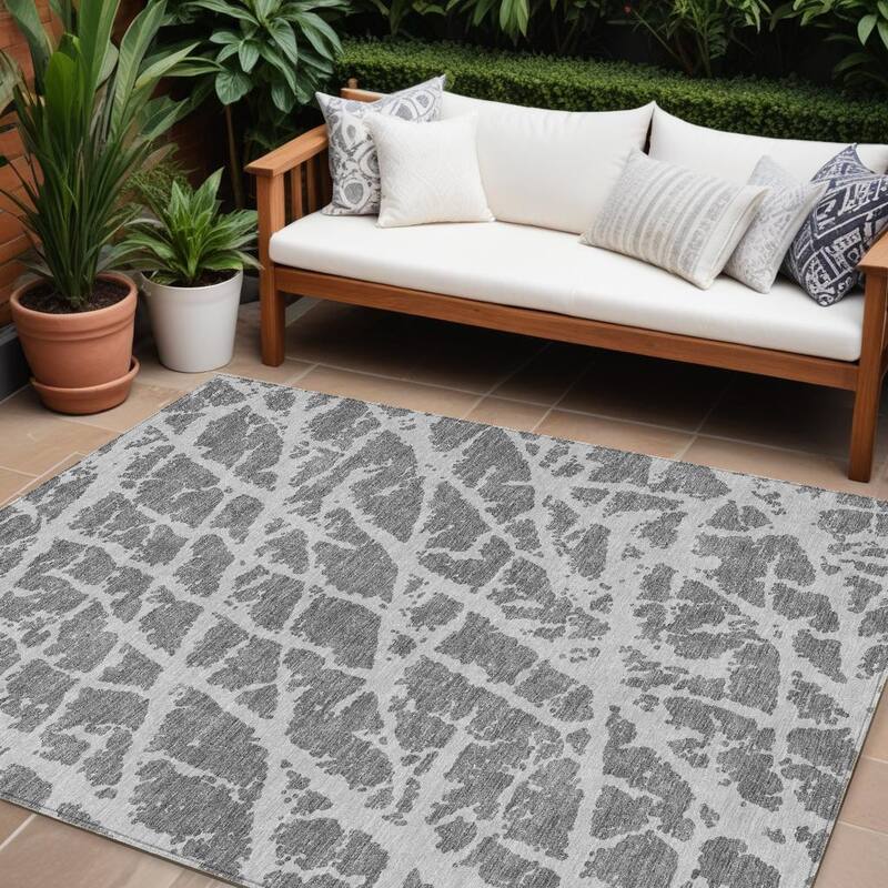 Alfi Contemporary Abstract Weather Resistant Blended Style Outdoor Rug - 9' X 12' - Charcoal