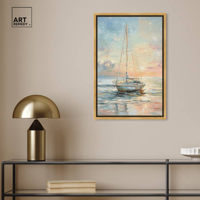 Art Remedy Boat On The Shore Framed Sailing 1 Piece Canvas Wall Art
