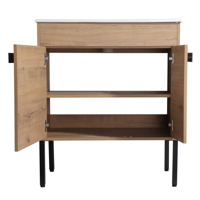30" FreeStanding Bathroom Vanity with Sink, Floor Stand Bathroom Vanity with Soft Close Door and Adjustable shelf