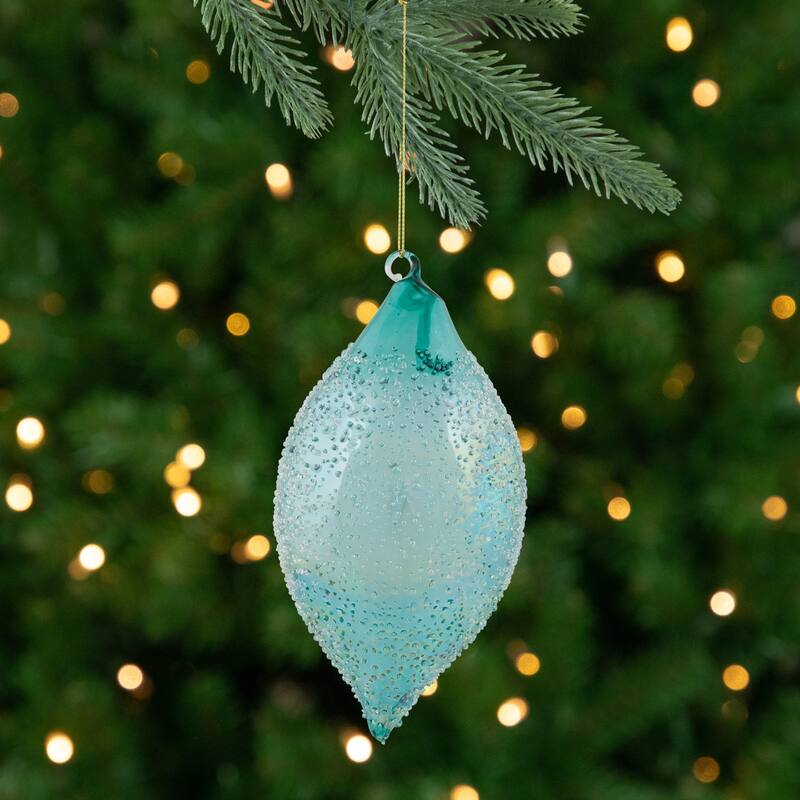 Textured Glass Finial Christmas Ornament - 7" - Transparent Blue