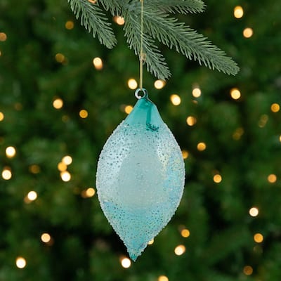 Textured Glass Finial Christmas Ornament - 7" - Transparent Blue
