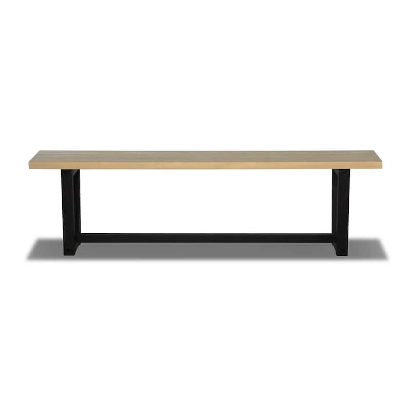 Cascais Solid Wood Bench with Industrial Base - Blonde Oak/Black Oak